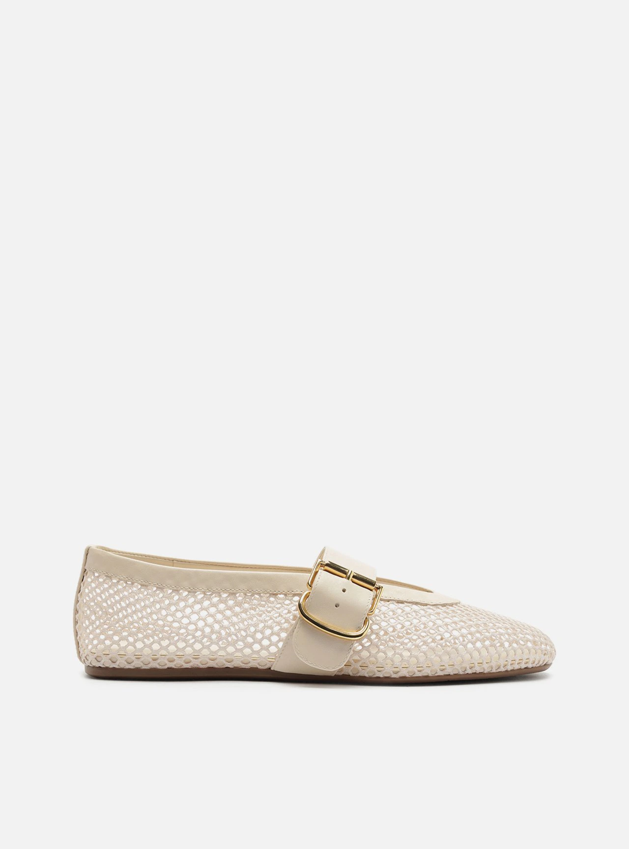 Sapatilha Off White Tela Fivela Dourada