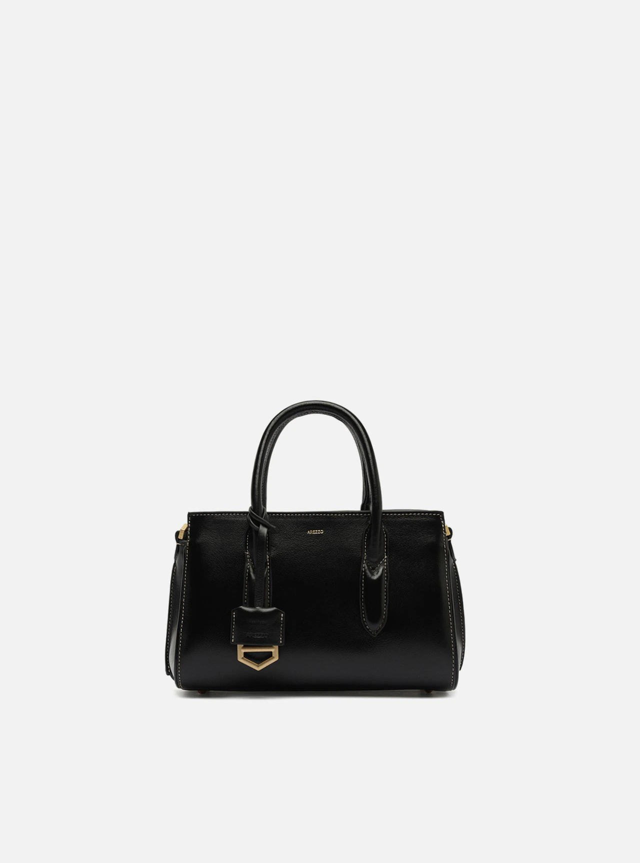 Bolsa Tote Preta Couro Pequena Metais