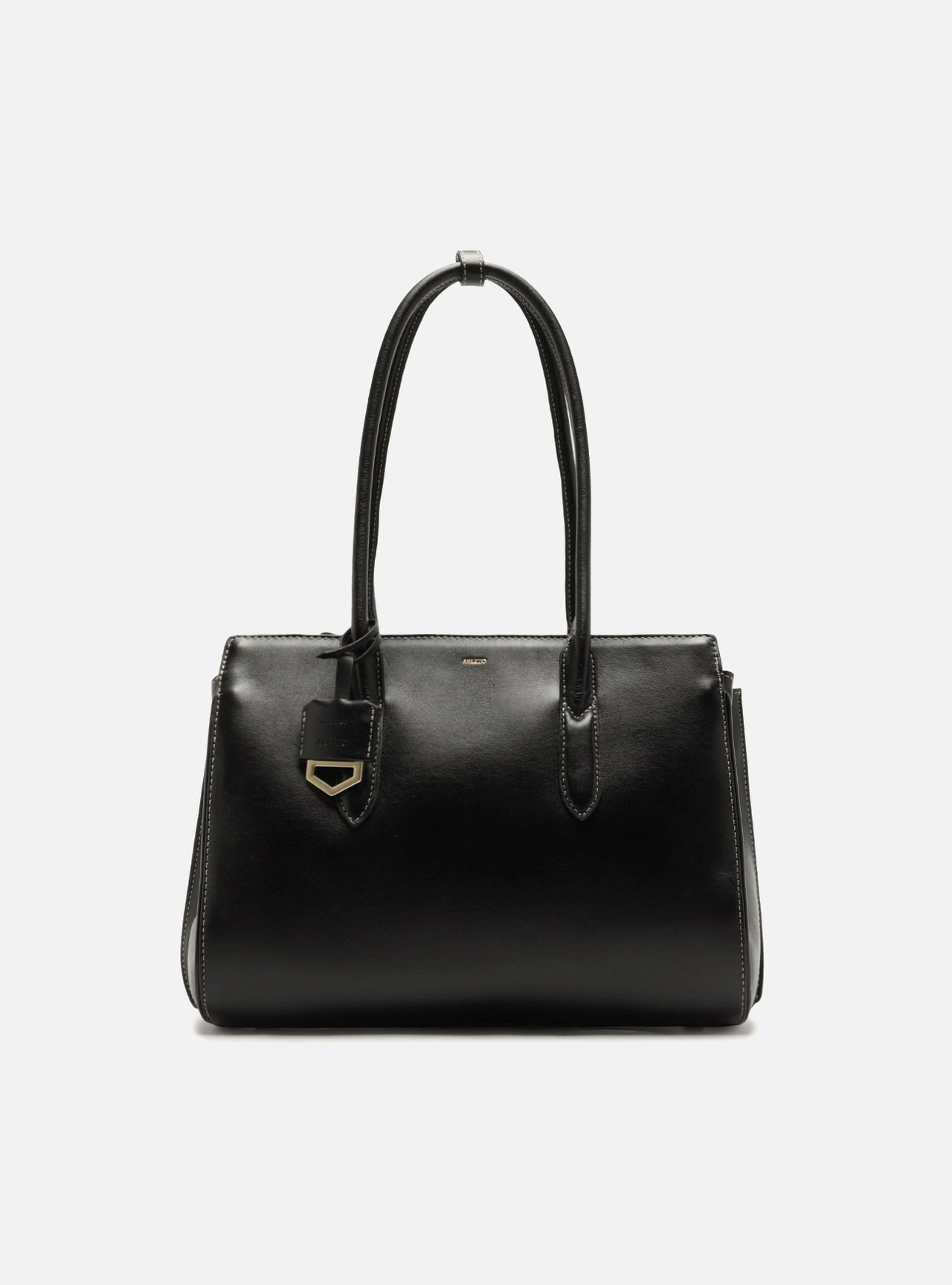 Bolsa Tote Preta Couro Média Metais