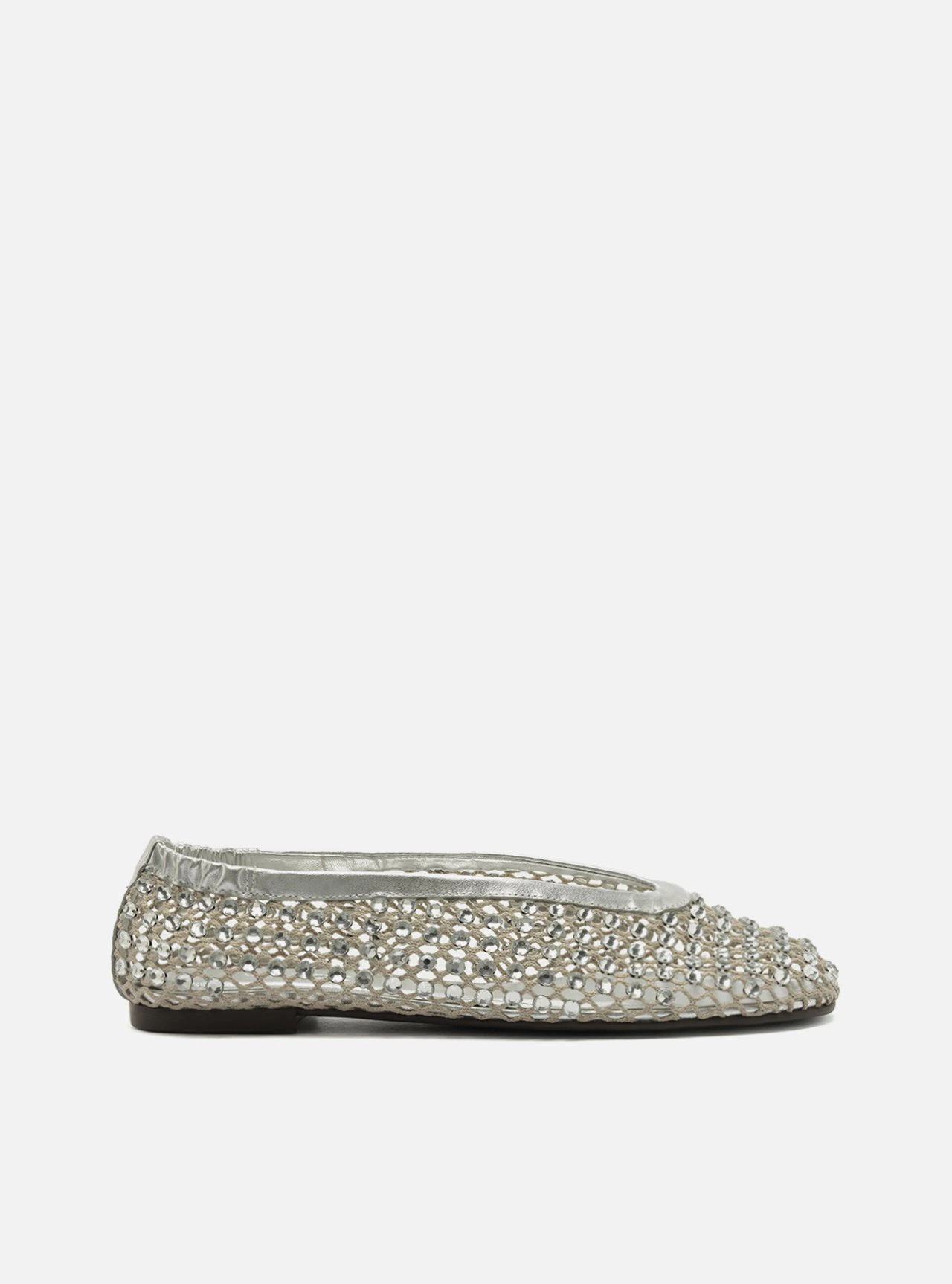 Sapatilha Prateada Bico Redondo Strass
