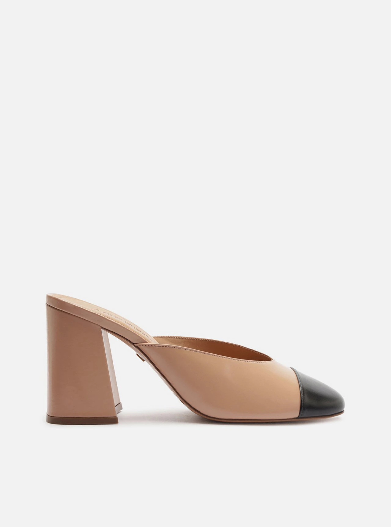Mule Nude Couro Salto Bloco Bicolor