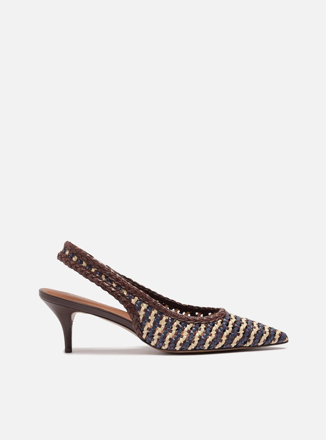 Scarpin Marrom Tressê Salto Fino Slingback