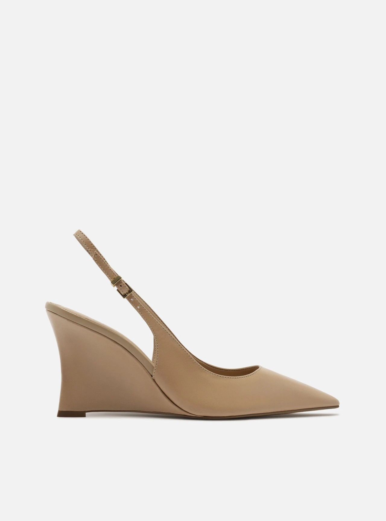 Scarpin Bege Rosado Couro Salto Alto Anabela Slingback