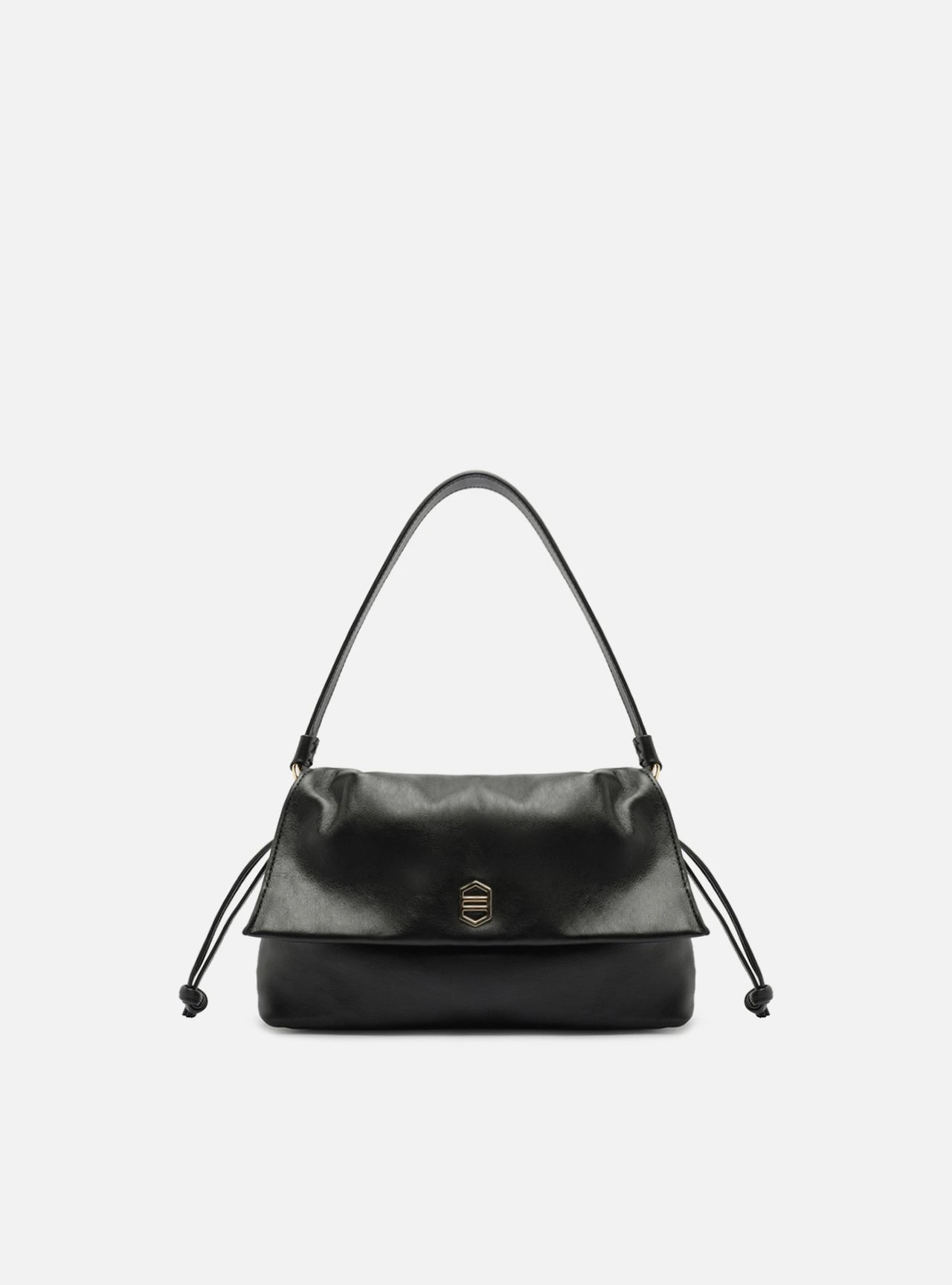 Bolsa Tiracolo Preta Couro Média Franzida