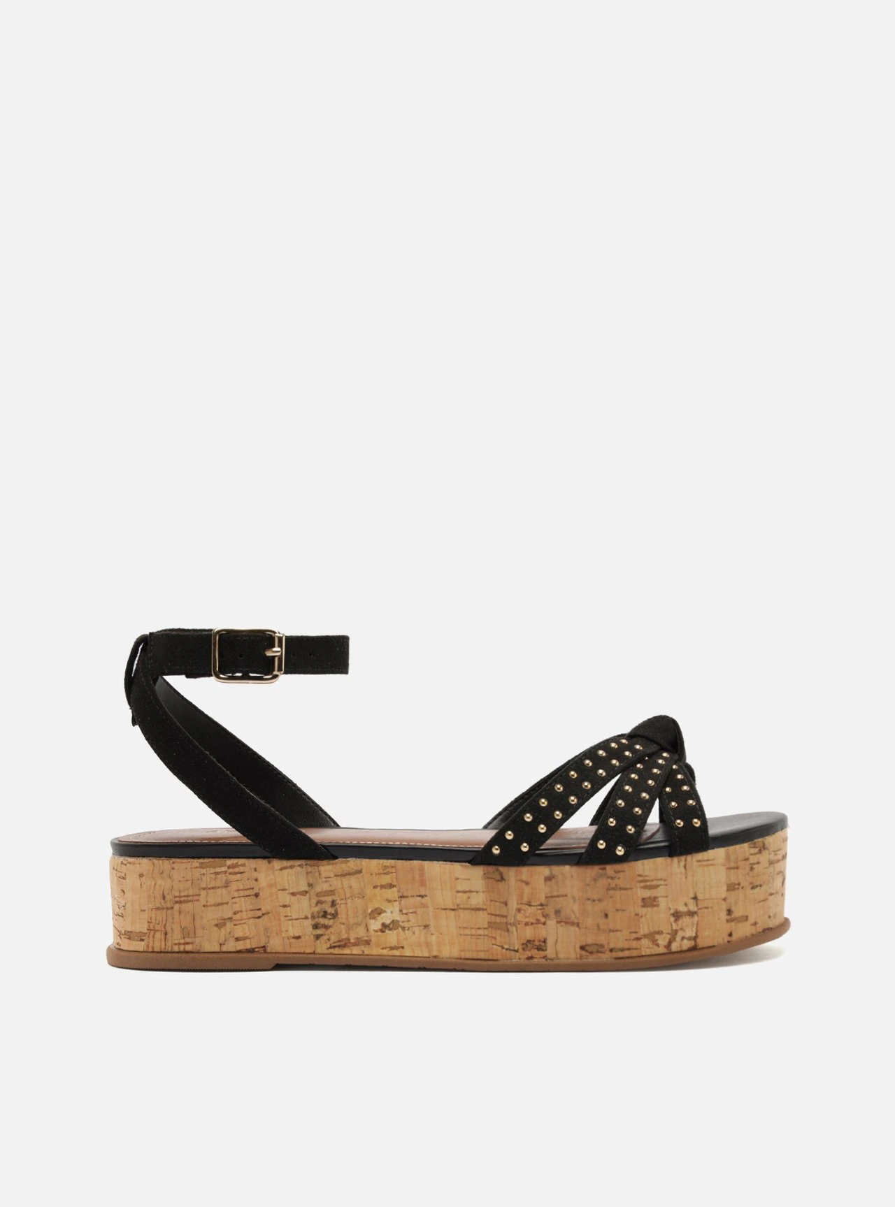 Sandália Preta Acamurçada Flatform Tachas