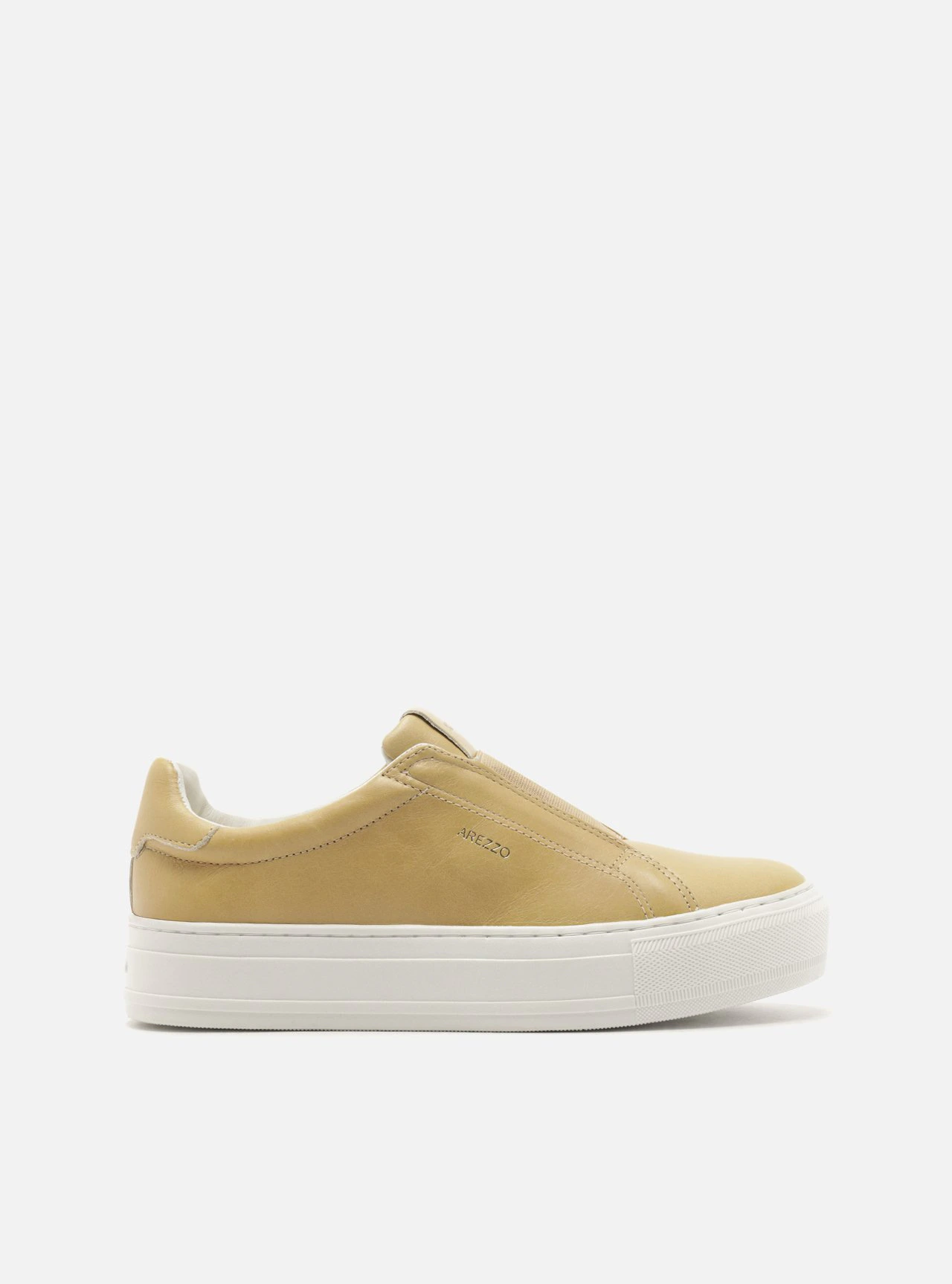 Tênis Nude Couro Flatform Metal Dourado