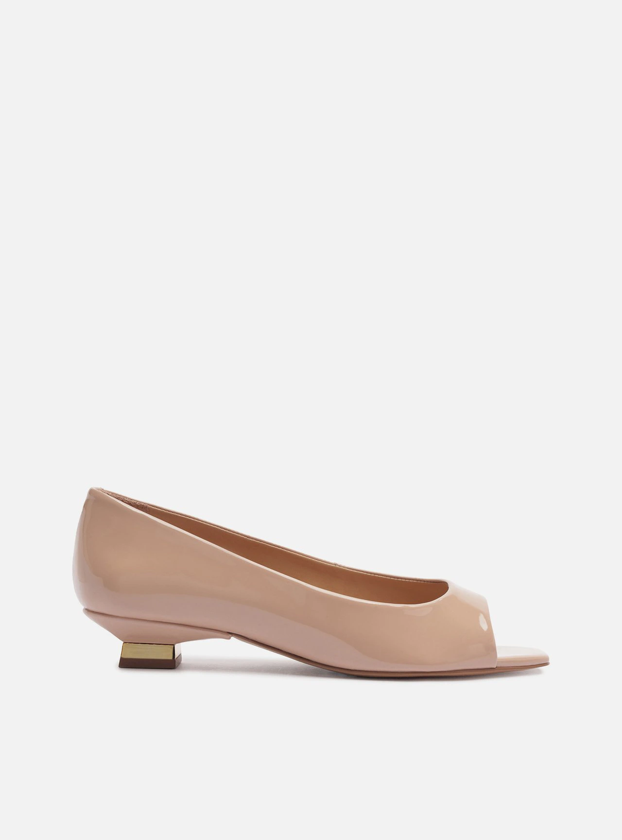 Scarpin Nude Verniz Salto Bloco Metais