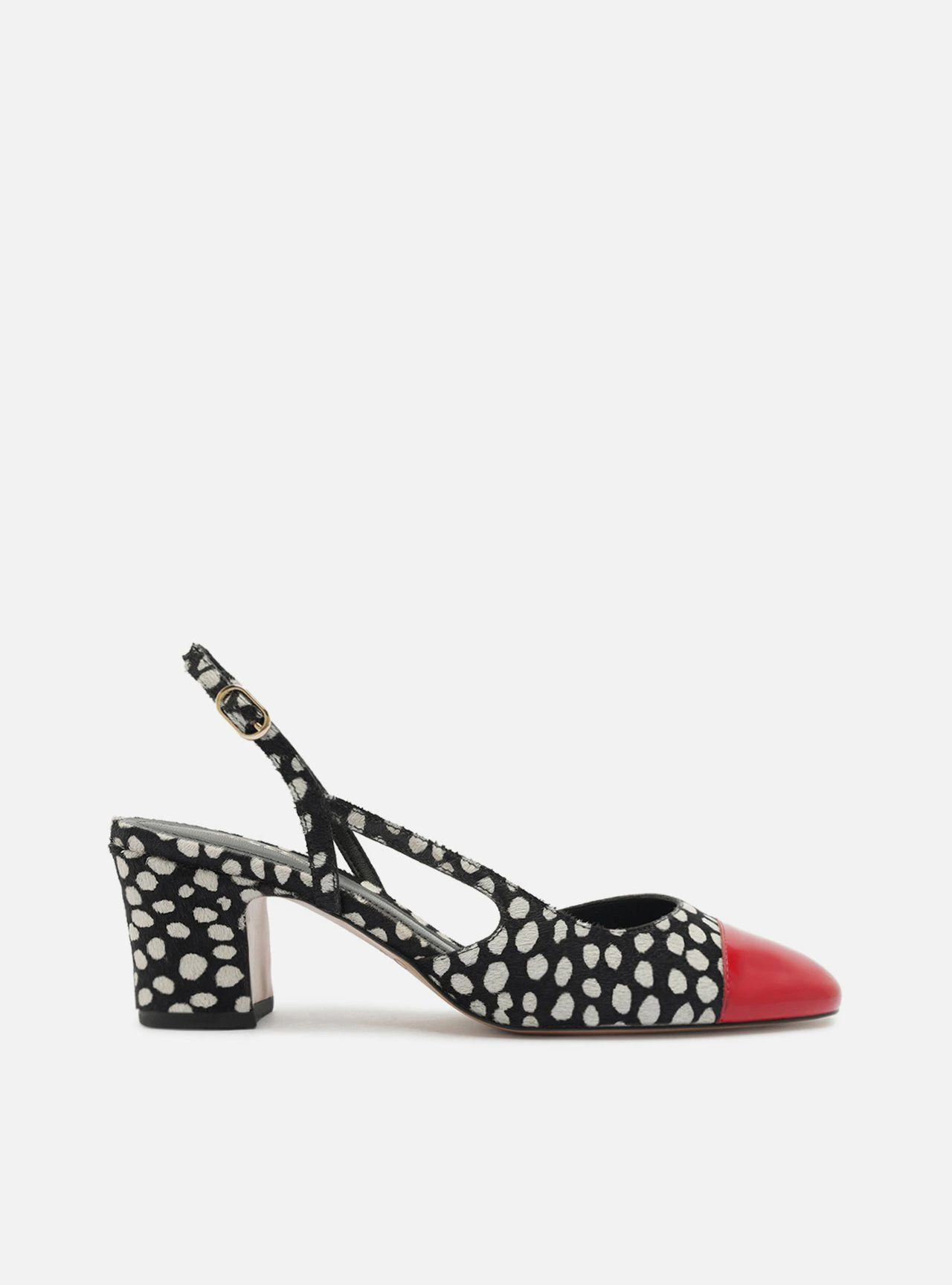 Scarpin Multicolorido Salto Bloco Pelo Slingback