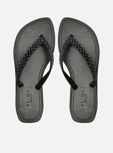 Chinelo Preto Brilho Bico Redondo