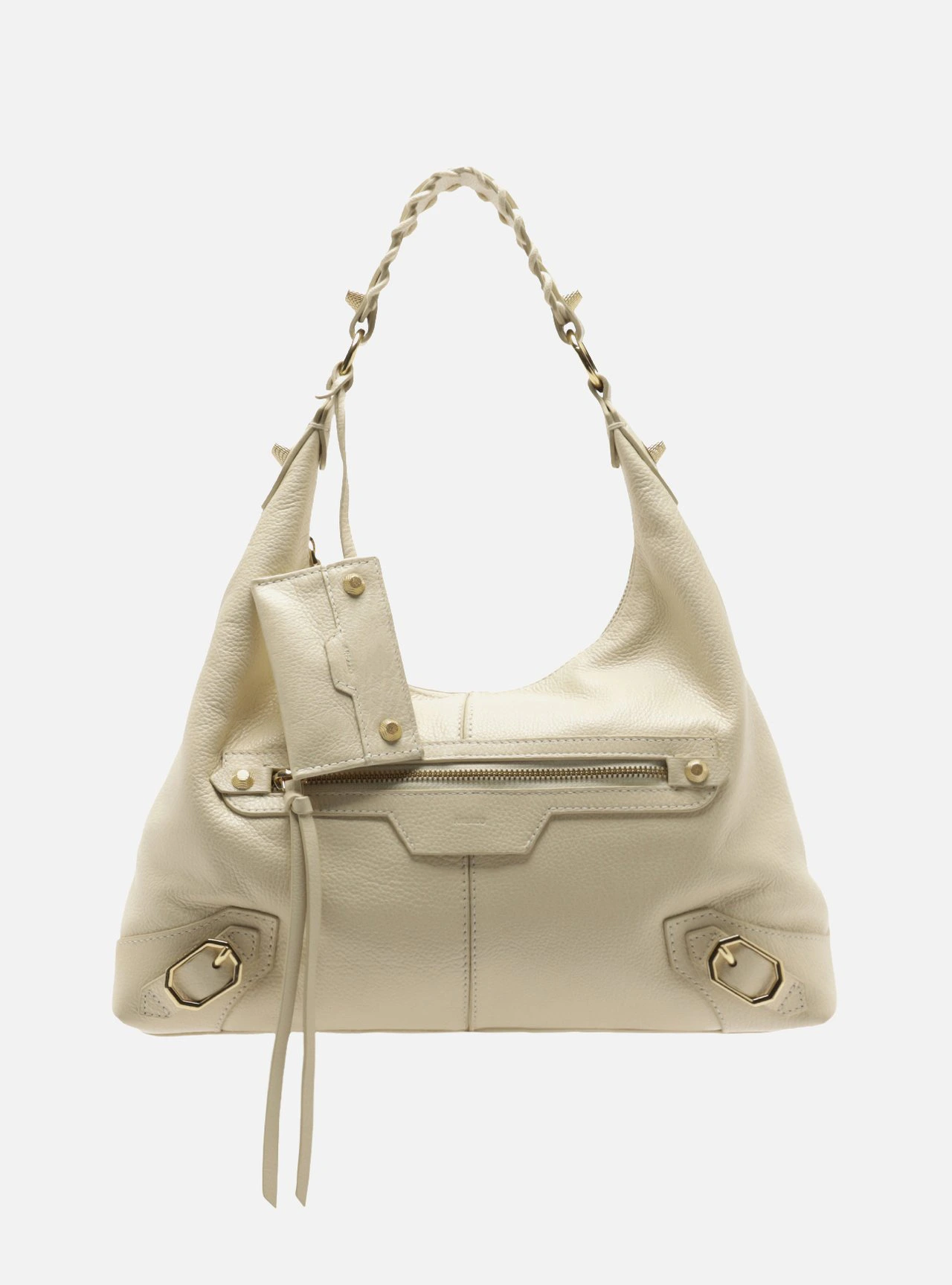 Bolsa Hobo Off White Couro Média Alça Tressê