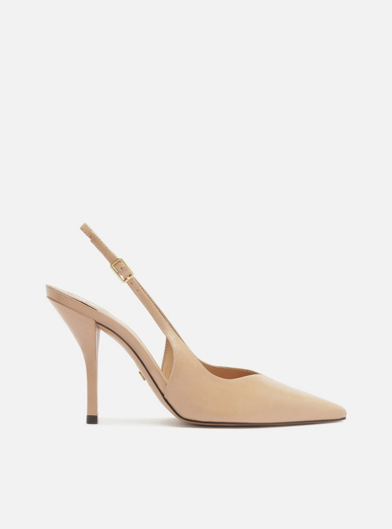 Scarpin Nude Couro Salto Fino Slingback