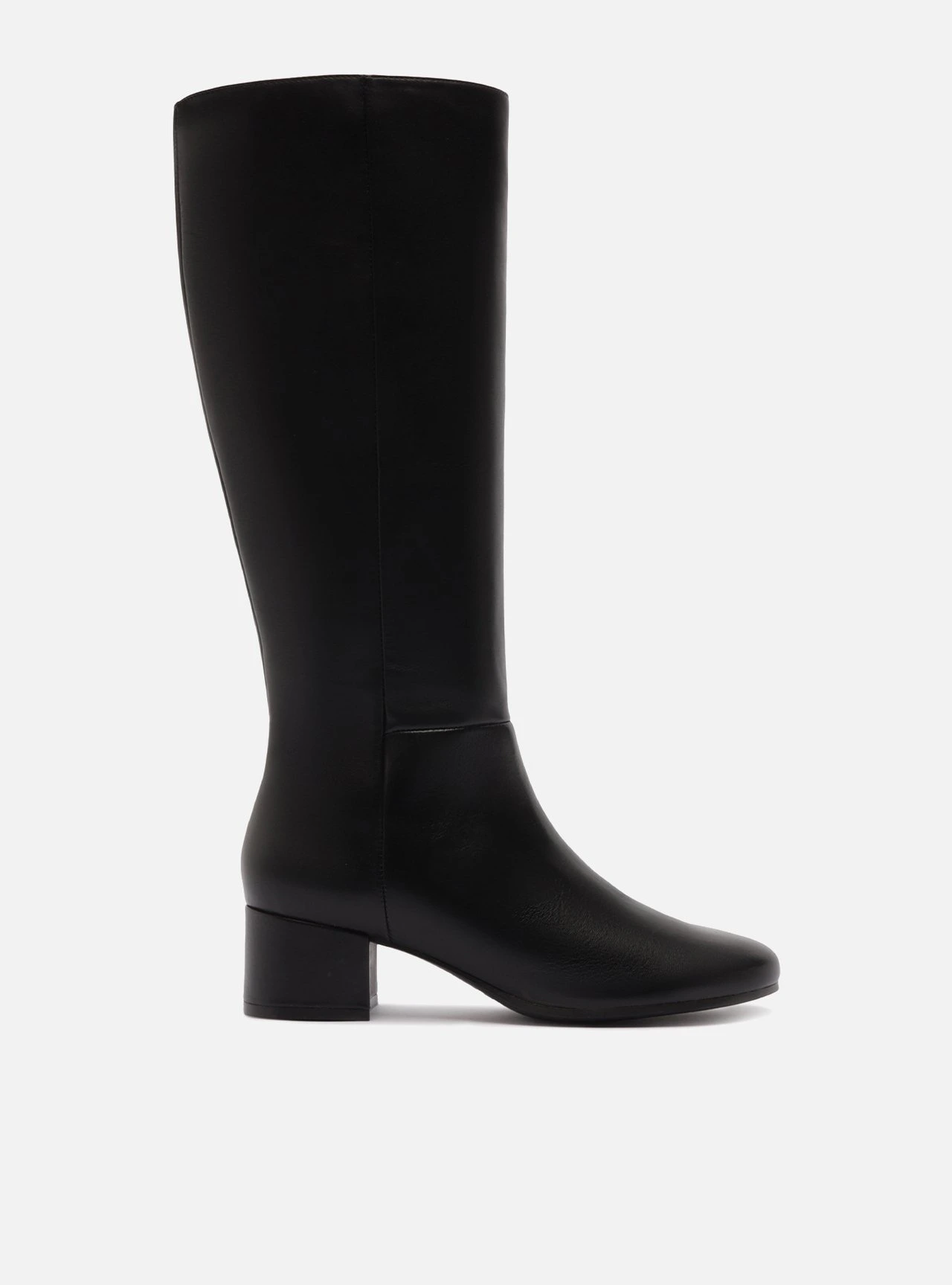 Bota Preta Couro Cano Longo Salto Baixo Bloco