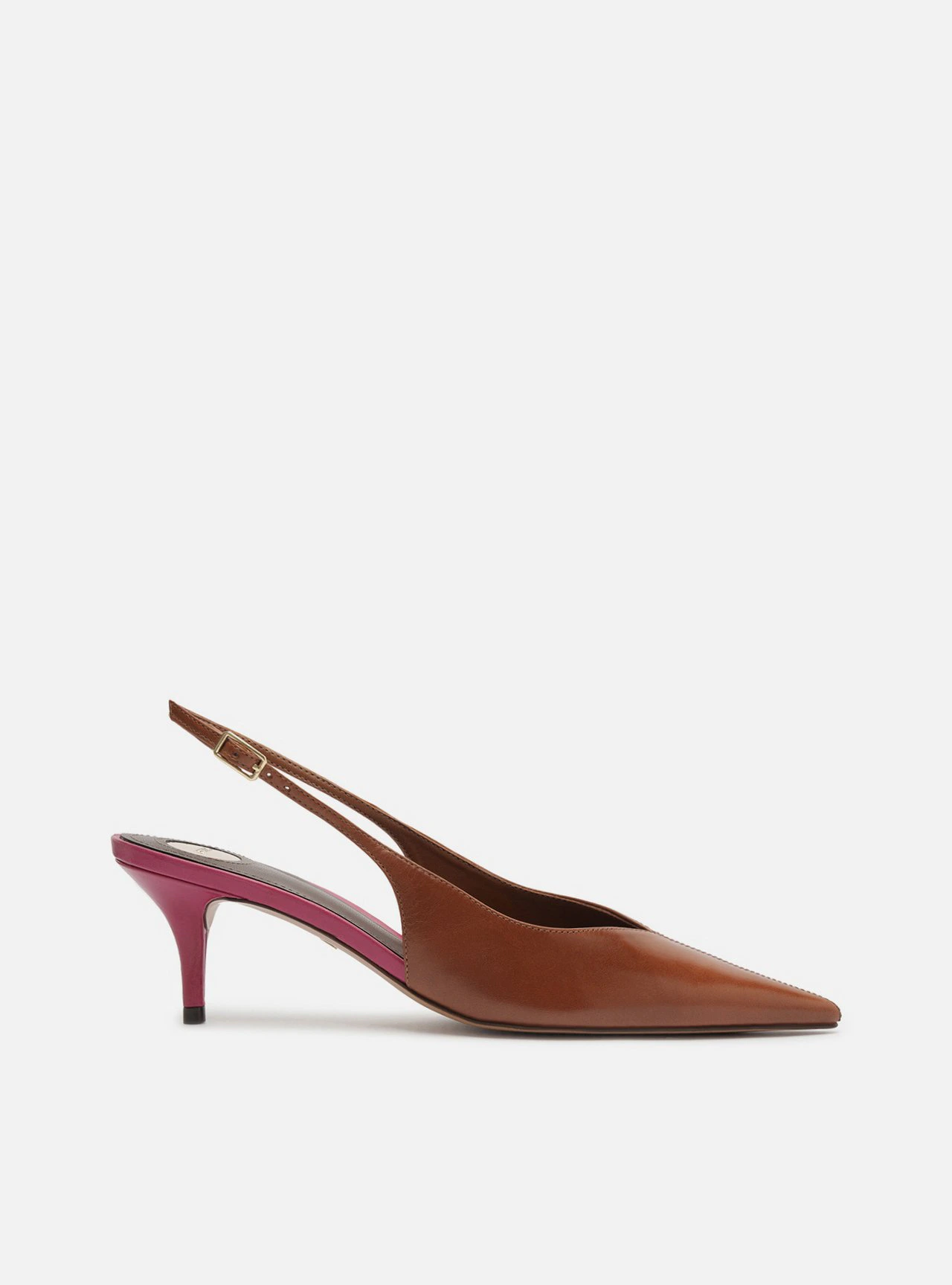 Scarpin Marrom Couro Salto Fino Slingback