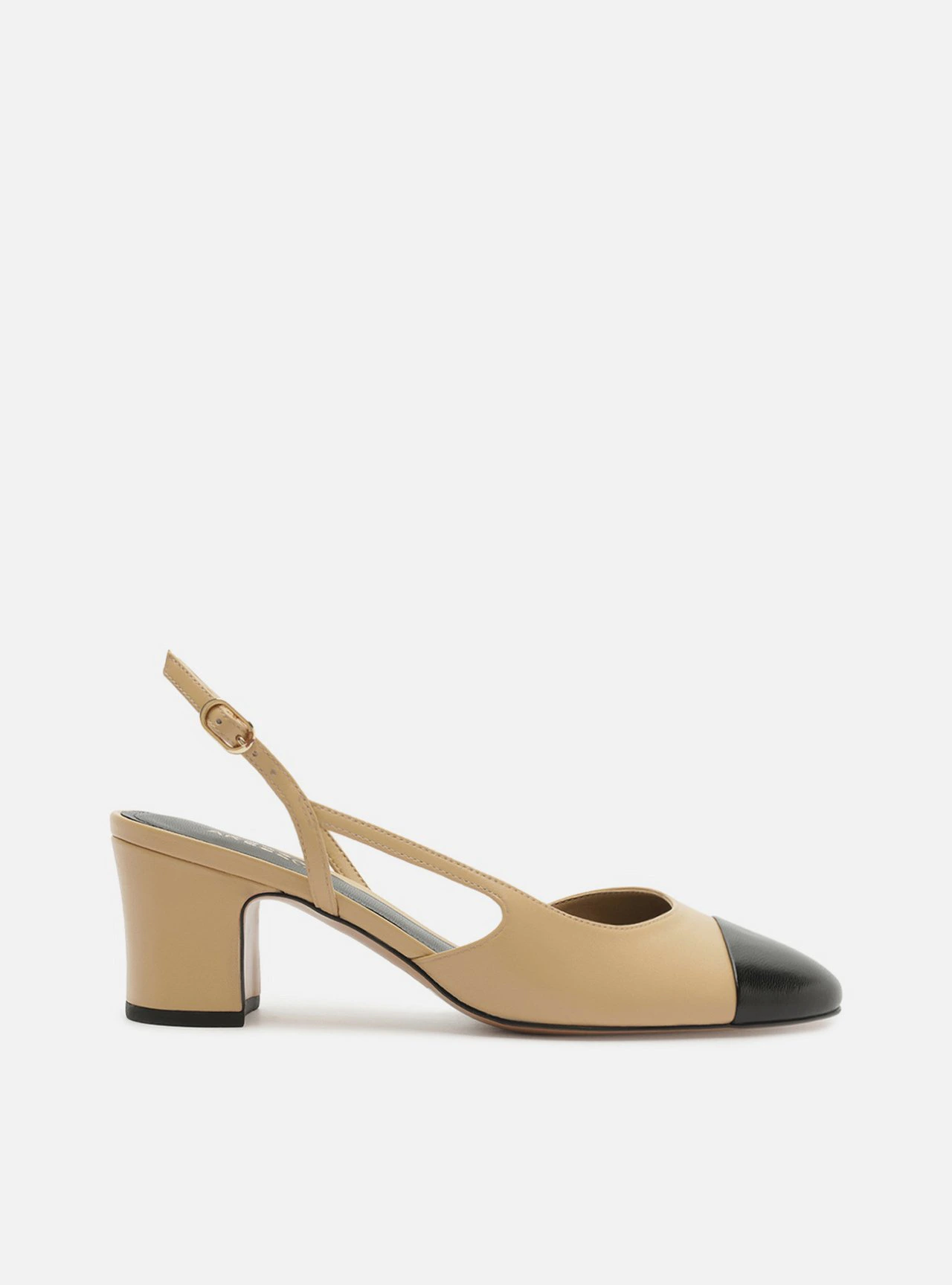 Scarpin Marrom Couro Salto Bloco Slingback