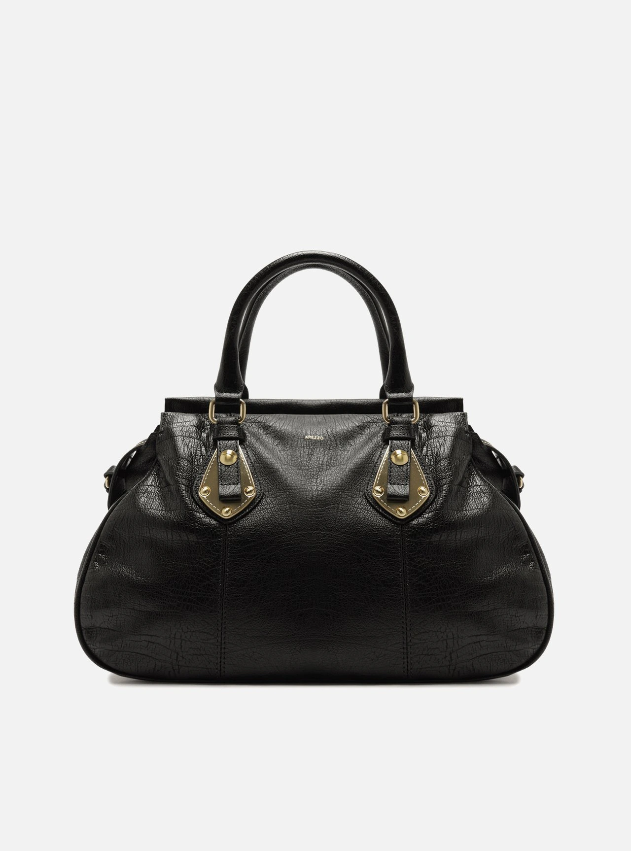 Bolsa Tote Preta Couro Grande Metais