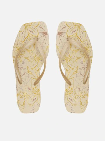 Chinelo de Dedo Dourado Square Flores
