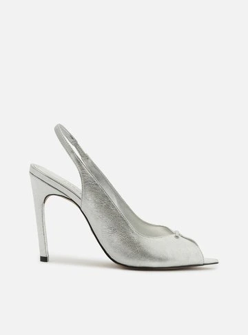 Sandália Prata Salto Alto Slingback