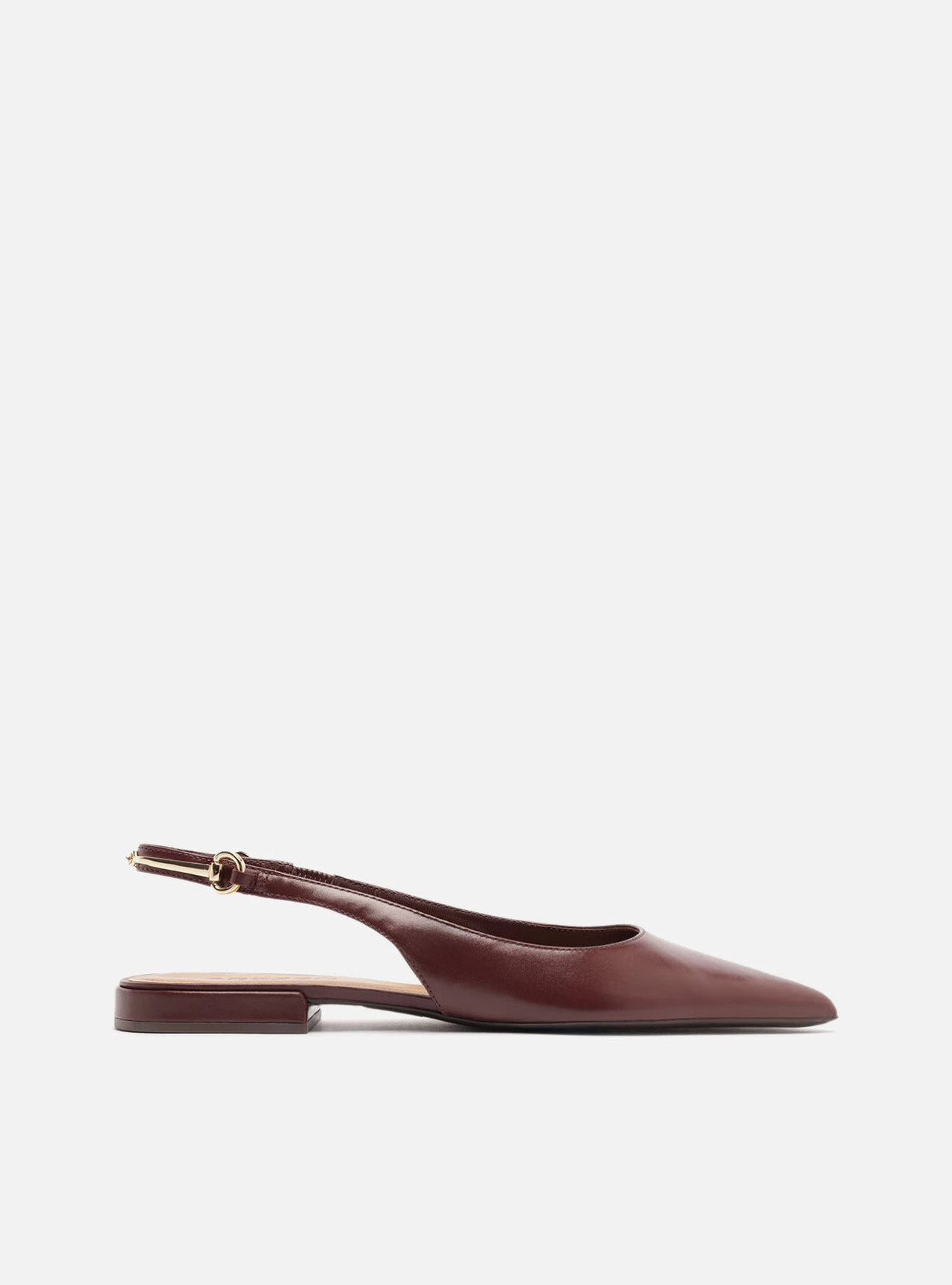 Sapatilha Vermelha Couro Bico Fino Slingback Metais