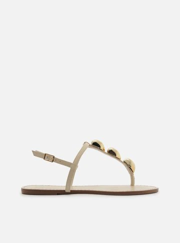 Sandália Rasteira Off-White Couro Slim Metais