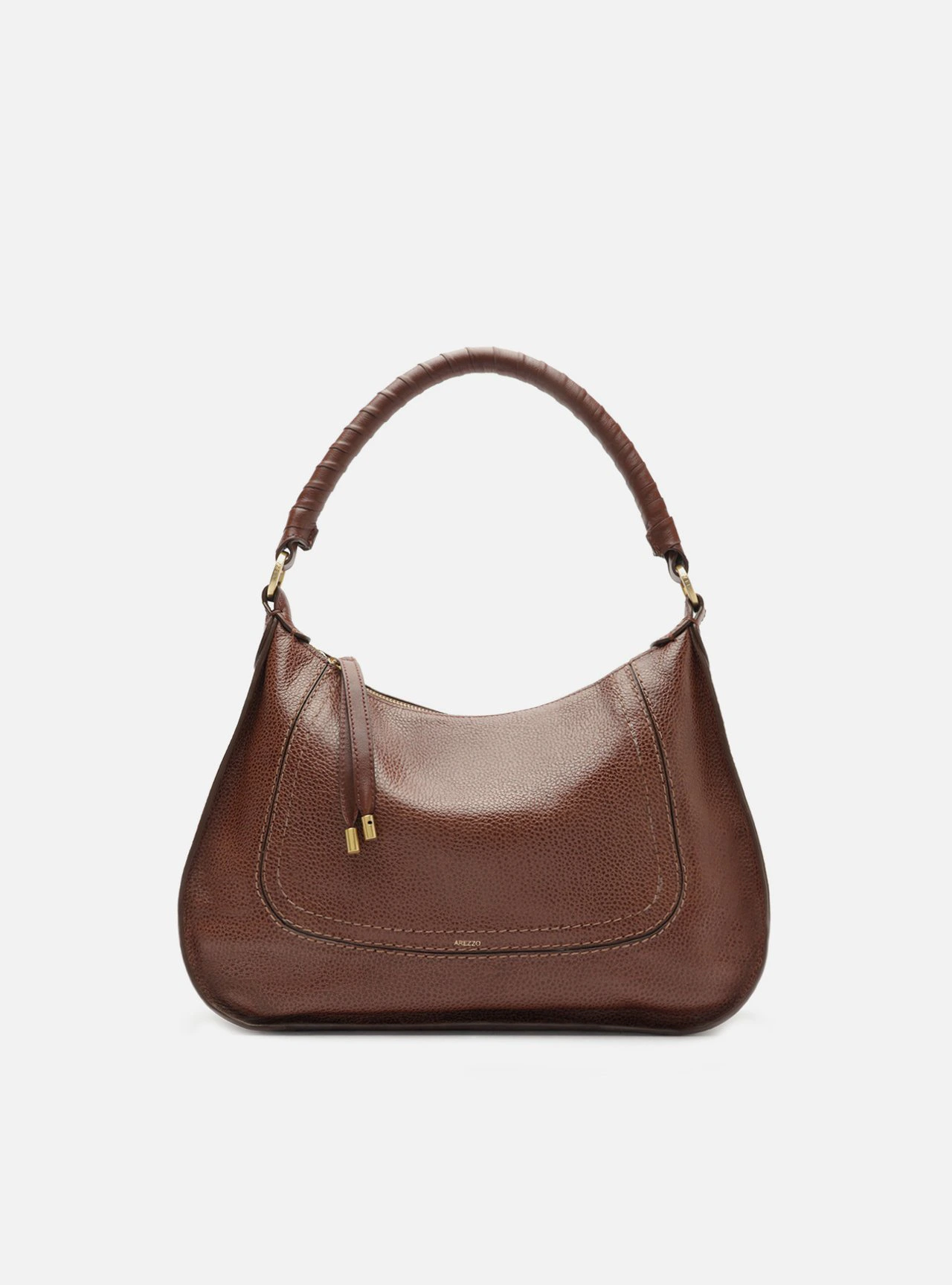 Bolsa Hobo Marrom Couro Média Alça Trançada