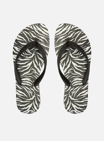 Chinelo de Dedo Animal Print Tiras Preto