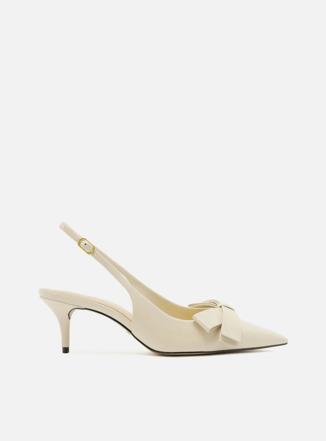 Scarpin Branco Couro Slingback Laço Lateral