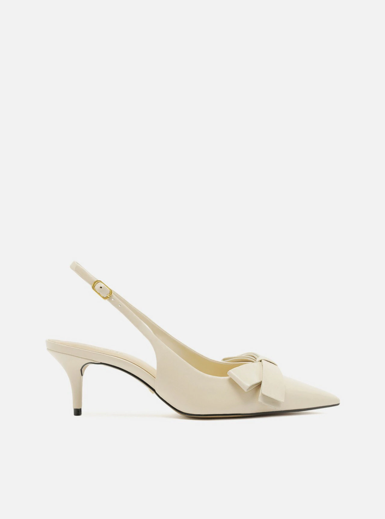 Scarpin Branco Couro Slingback Laço Lateral