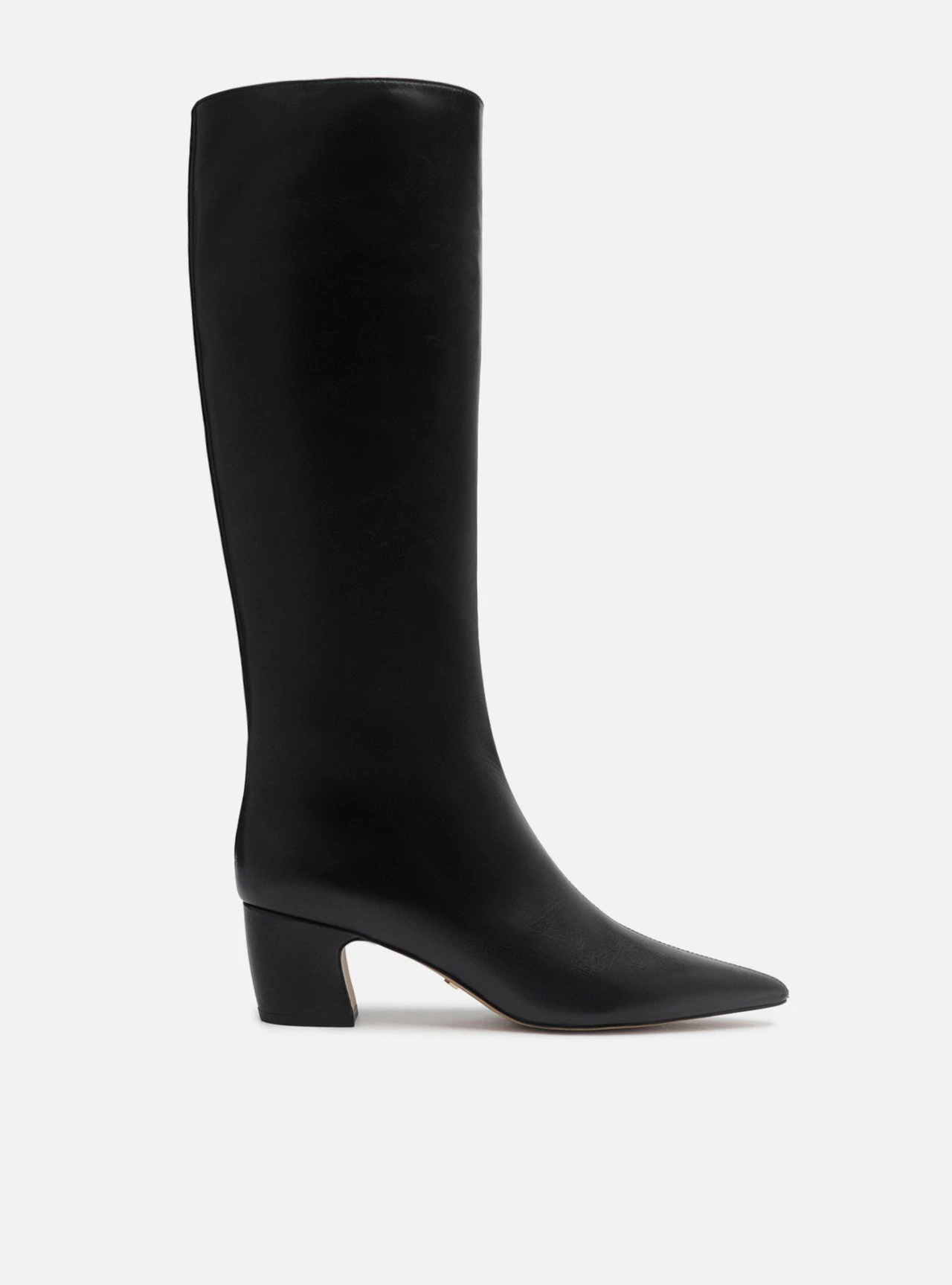 Bota Preta Couro Cano Longo Bico Fino Zíper