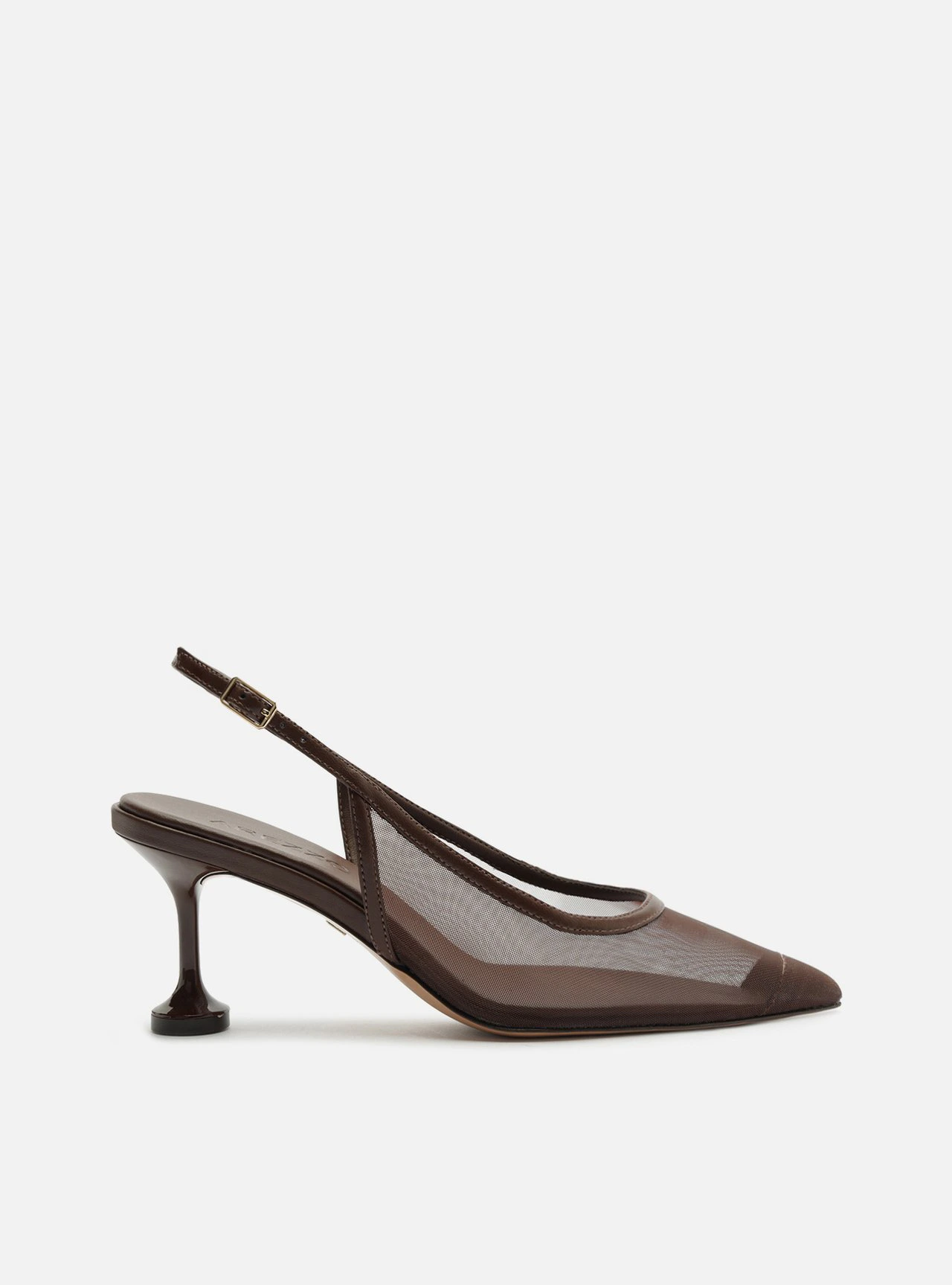 Scarpin Marrom Tela Salto Médio Taça Slingback