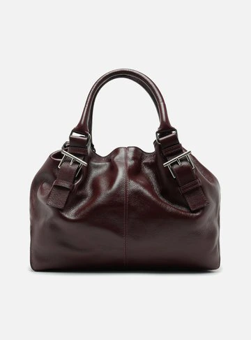 Bolsa Tote Vermelha Couro Grande Fivelas