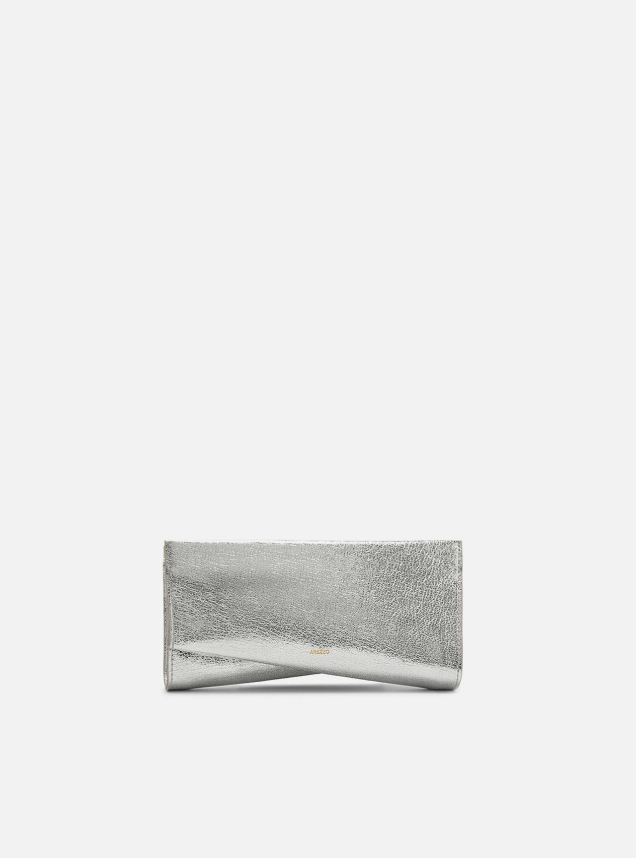 Bolsa Clutch Prata Pequena Detalhe Dourado