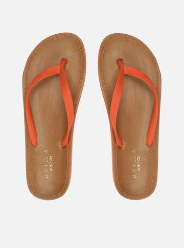 Chinelo de Dedo Laranja Palmilha Marrom