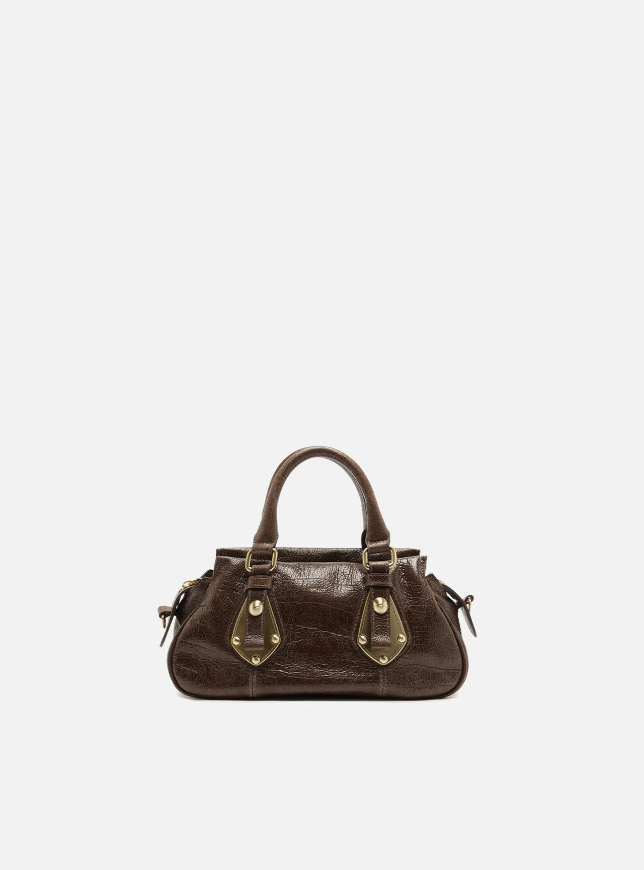 Bolsa Tote Marrom Couro Pequena Metais