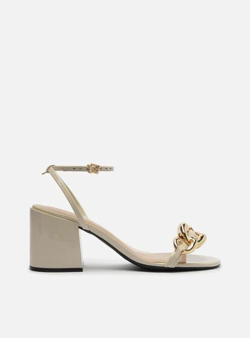 Sandália Off-White Verniz Salto Bloco Elos Metal