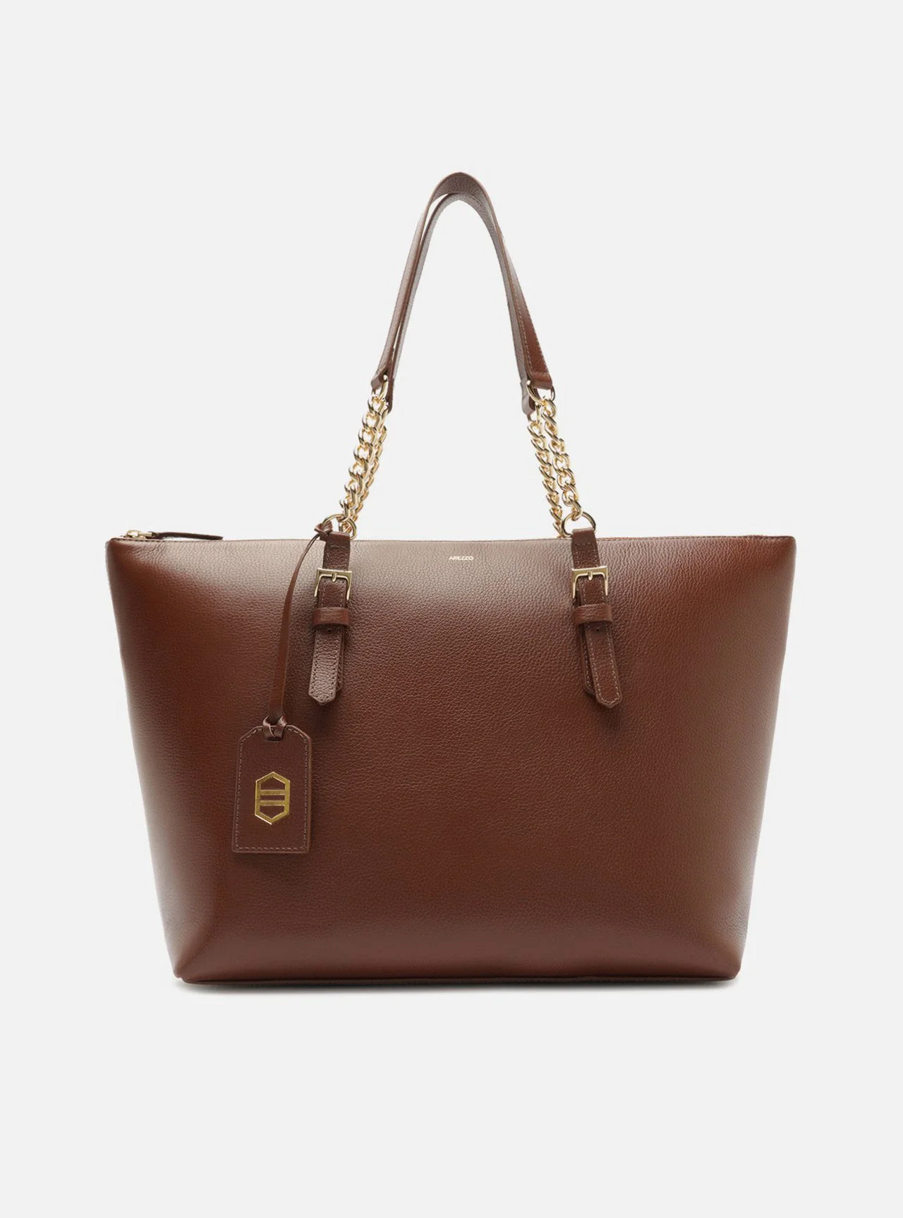 Bolsa Shopping Marrom Couro Grande Corrente