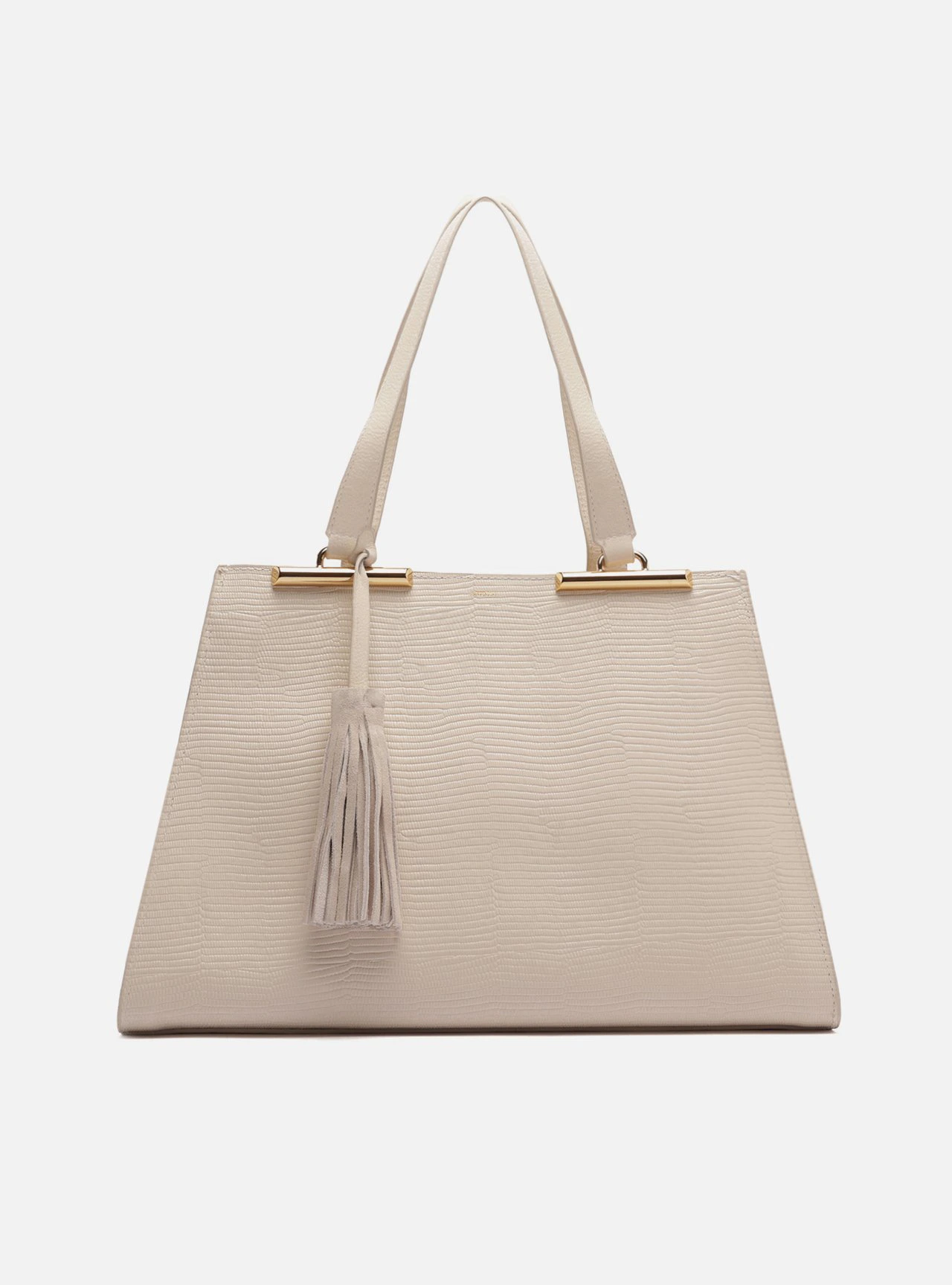 Bolsa Shopping Branca Couro Grande Croco Franja