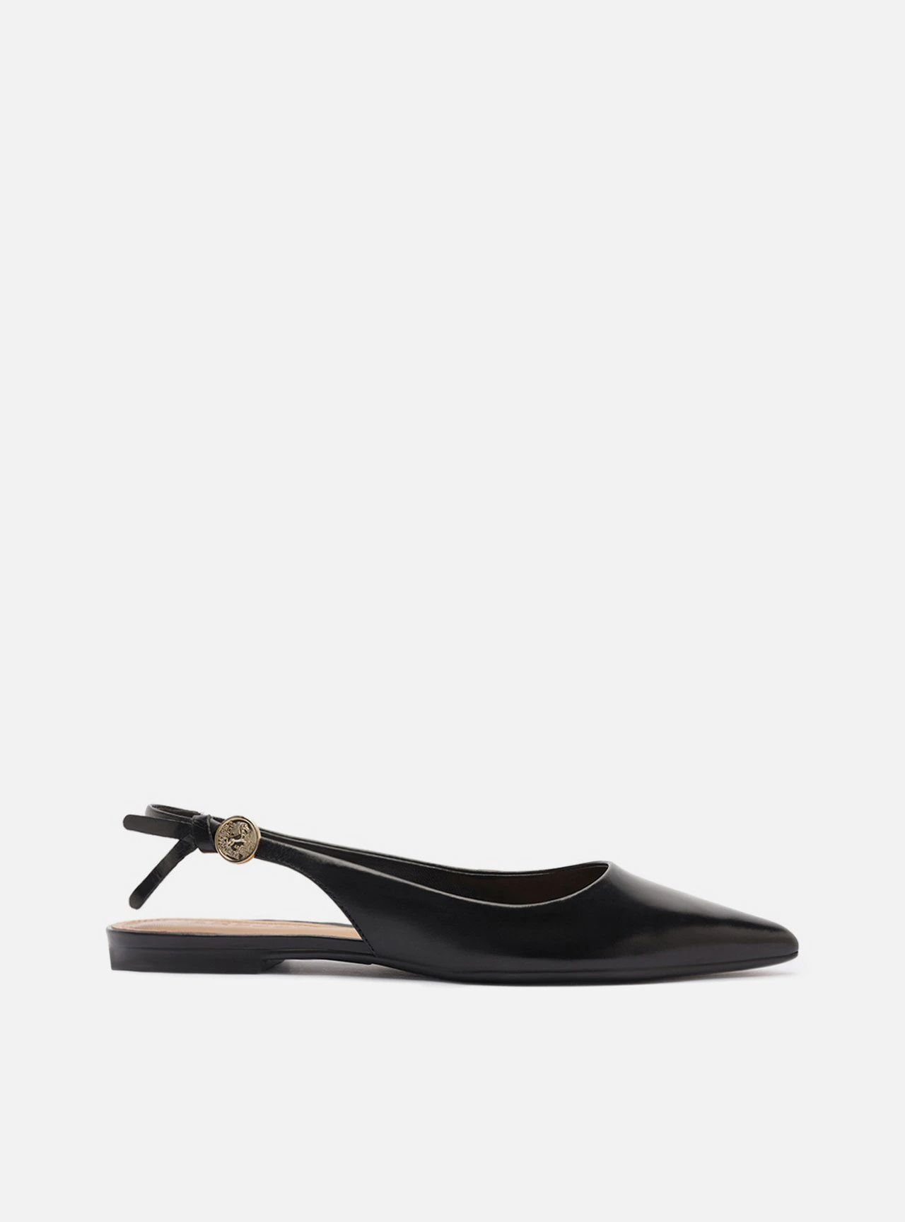 Sapatilha Preta Couro Slingback Metal Heritage