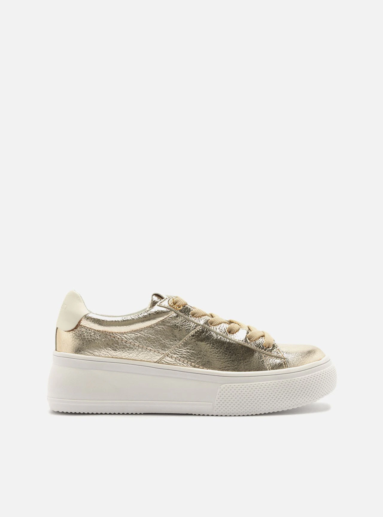 Tênis Dourado Couro Flatform