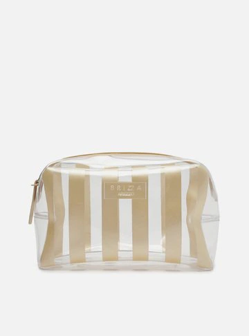 Necessaire Dourada Listras Vinil Brizza