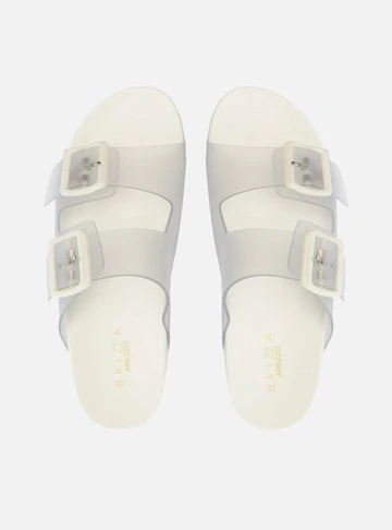 Chinelo Slide Cristal Branco Fivelas Brizza