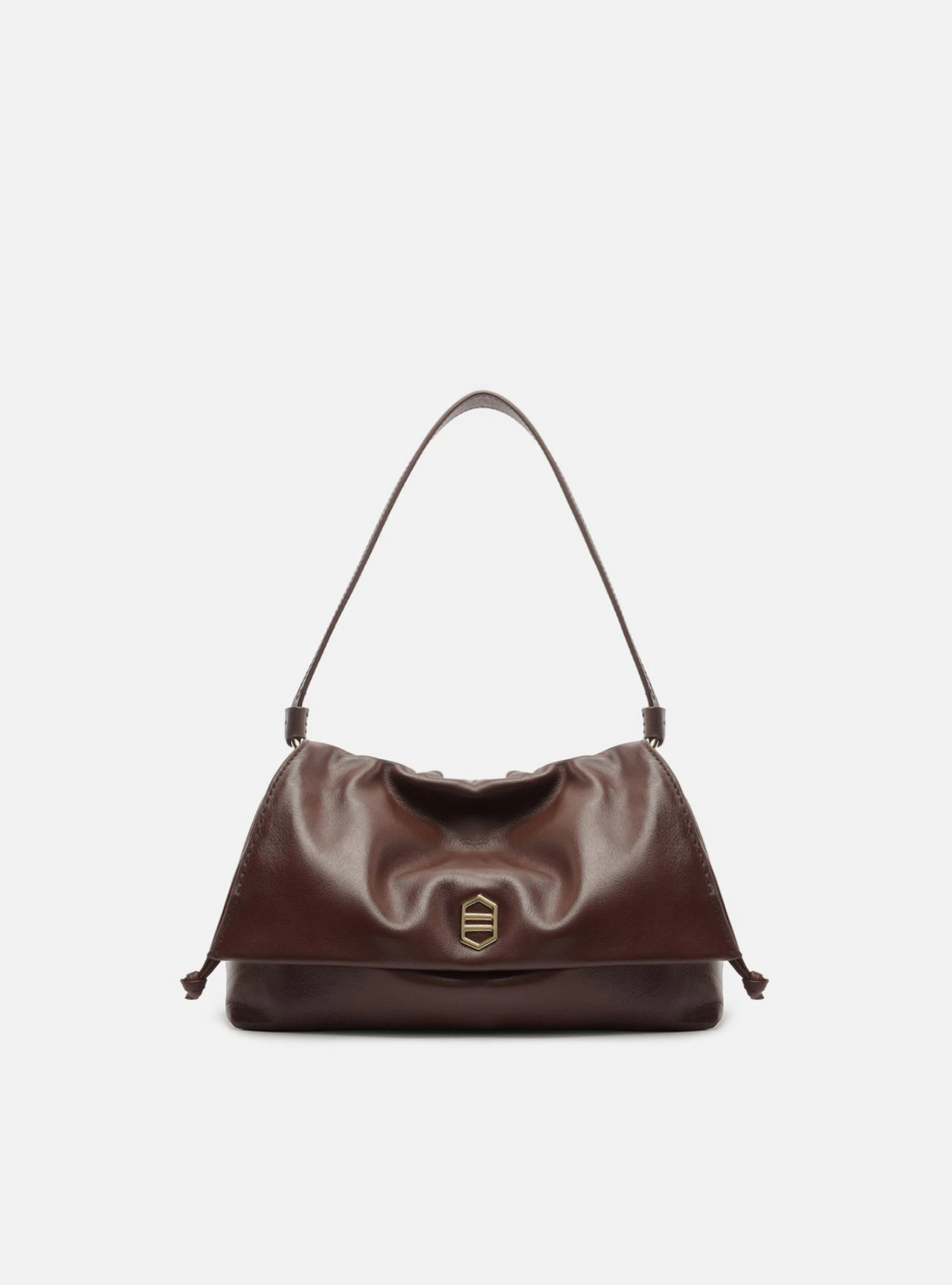 Bolsa Tiracolo Marrom Couro Média Franzida