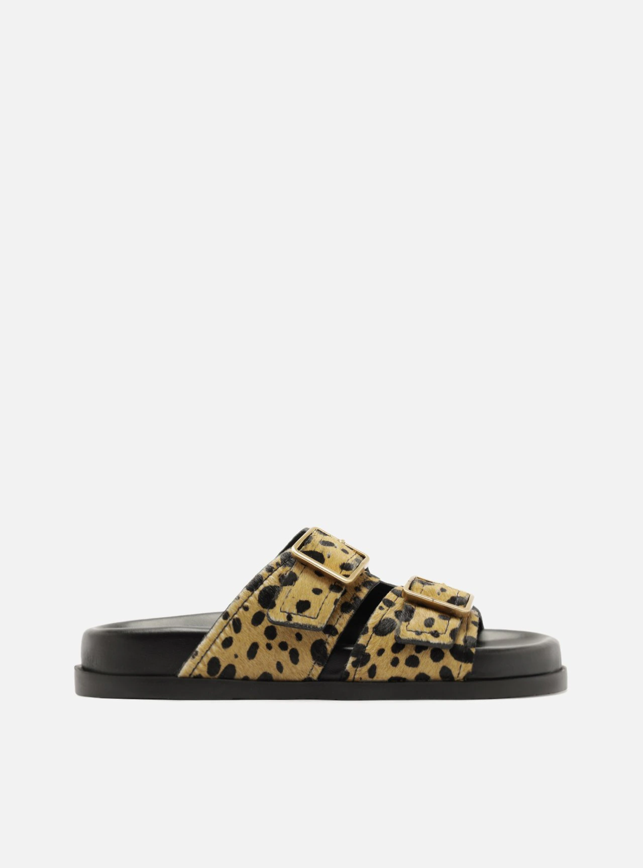 Sandália Papete Animal Print Natural Tiras Fivelas