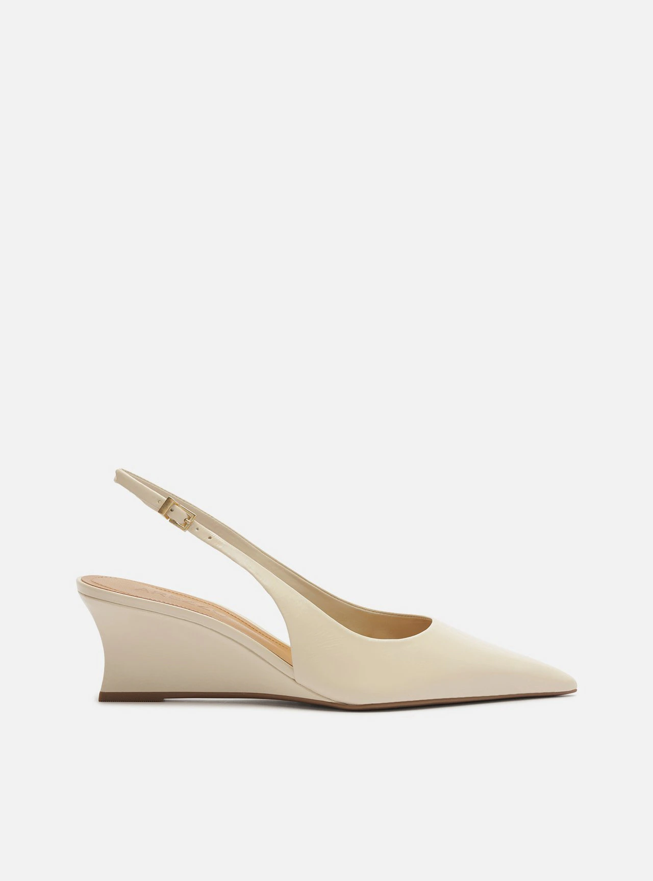 Scarpin Off White Couro Salto Baixo Anabela Slingback