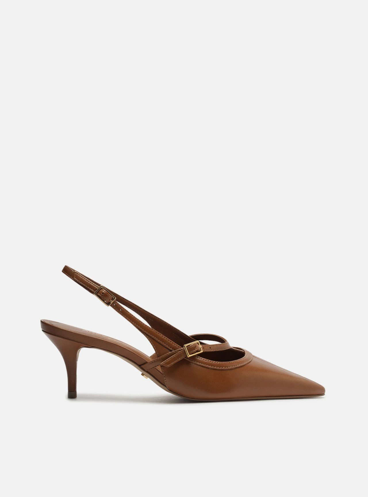 Scarpin Marrom Couro Salto Fino Slingback