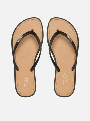 Chinelo de Dedo Tiras Pretas Palmilha Marrom