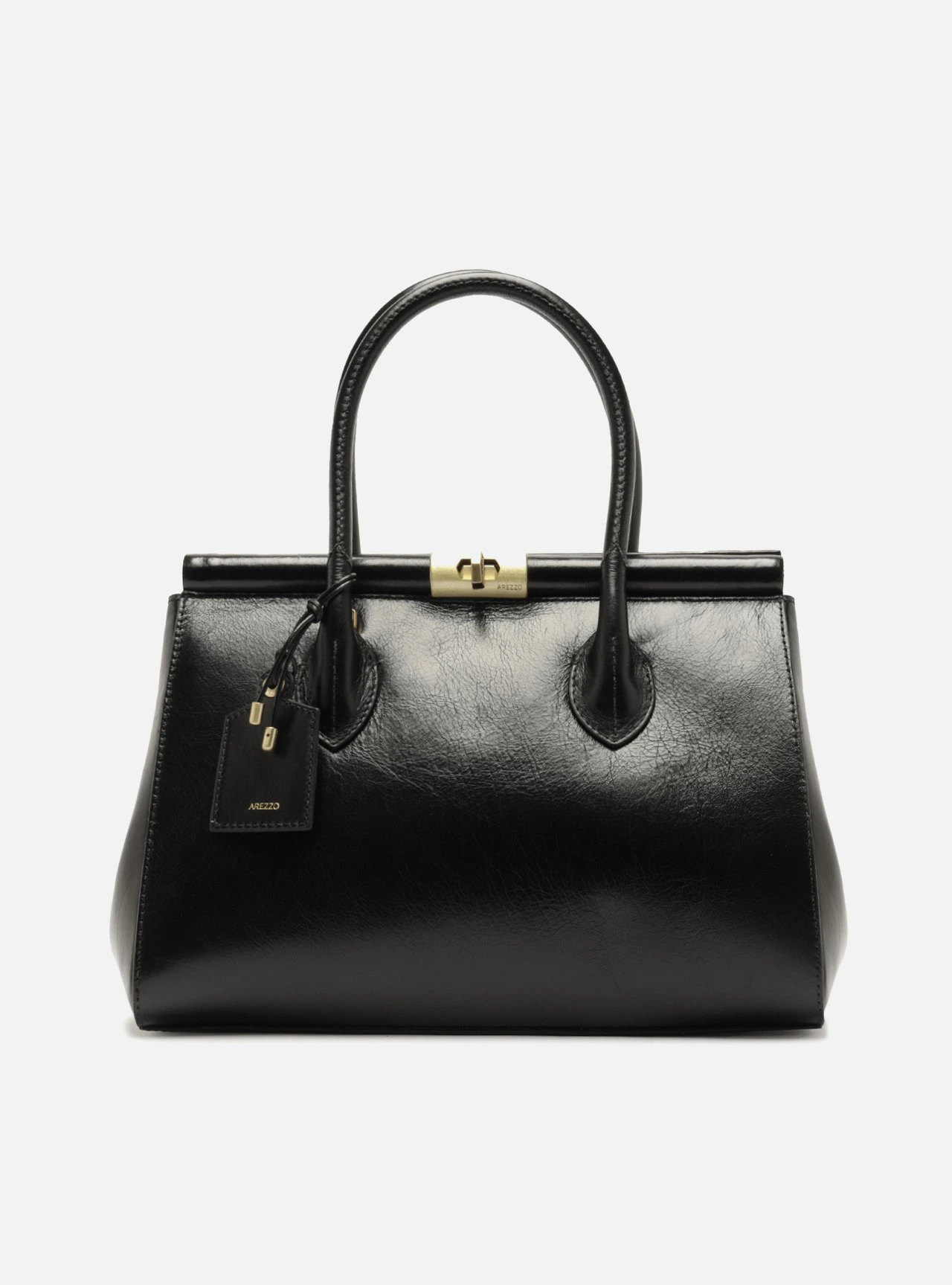 Bolsa Tote Preta Couro Grande Encaixe Metal