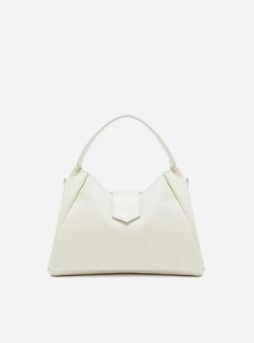 Bolsa Hobo Branca Couro Média Lapela