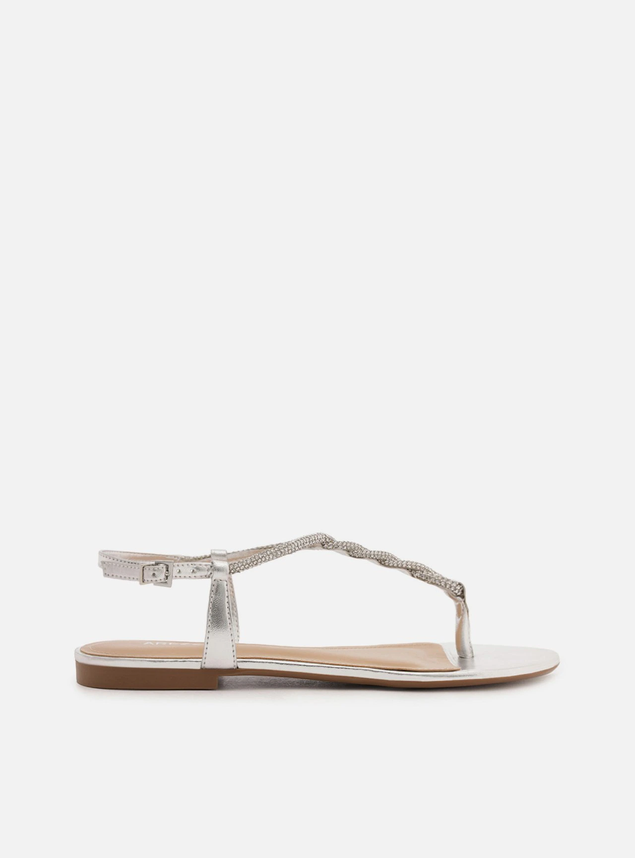Rasteira Prateada Slim Pedraria Strass