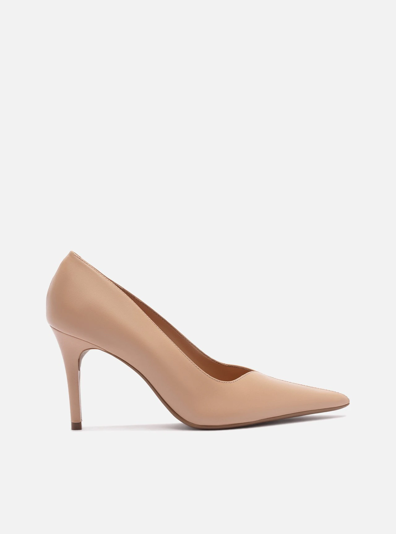 Scarpin Nude Couro Salto Médio Fino Detalhe