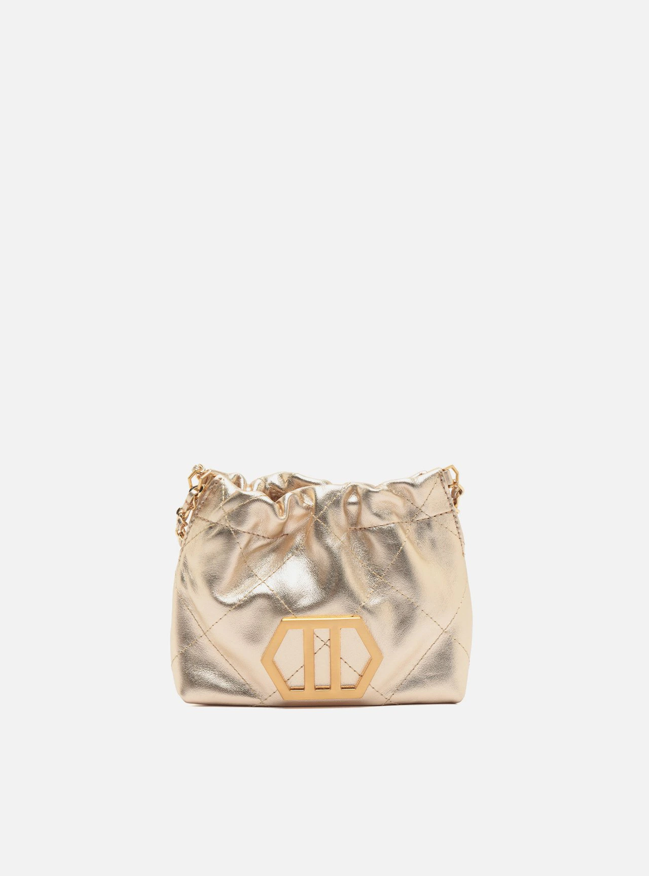 Bolsa Tiracolo Dourada Couro Pequena Corrente Dourada